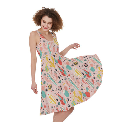 Pastel Cactus And Succulent Print Women's Sleeveless Dress