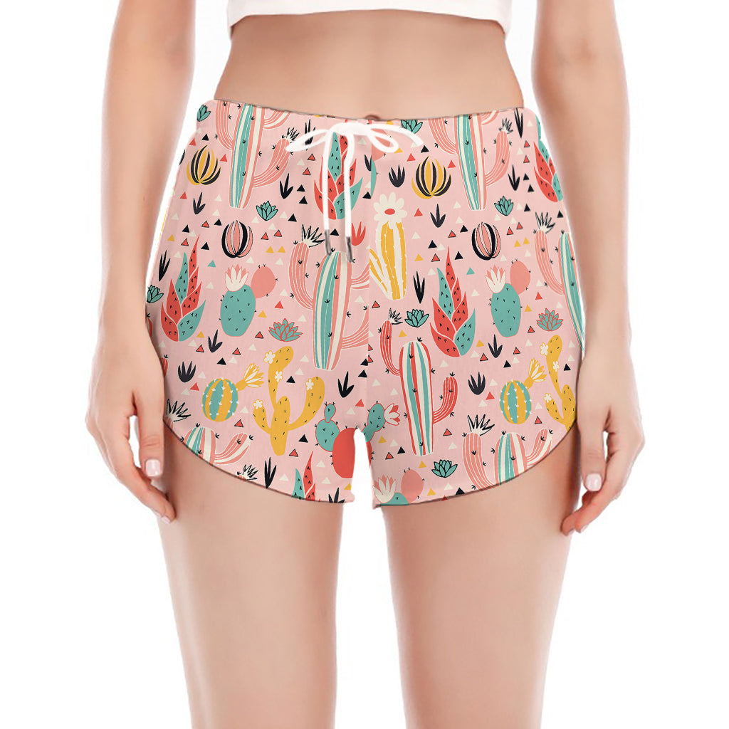Pastel Cactus And Succulent Print Women's Split Running Shorts