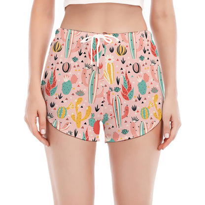 Pastel Cactus And Succulent Print Women's Split Running Shorts