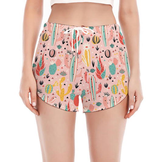 Pastel Cactus And Succulent Print Women's Split Running Shorts