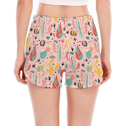 Pastel Cactus And Succulent Print Women's Split Running Shorts