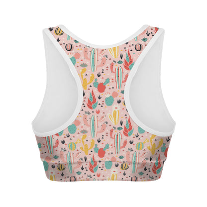 Pastel Cactus And Succulent Print Women's Sports Bra