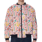 Pastel Cactus And Succulent Print Zip Sleeve Bomber Jacket