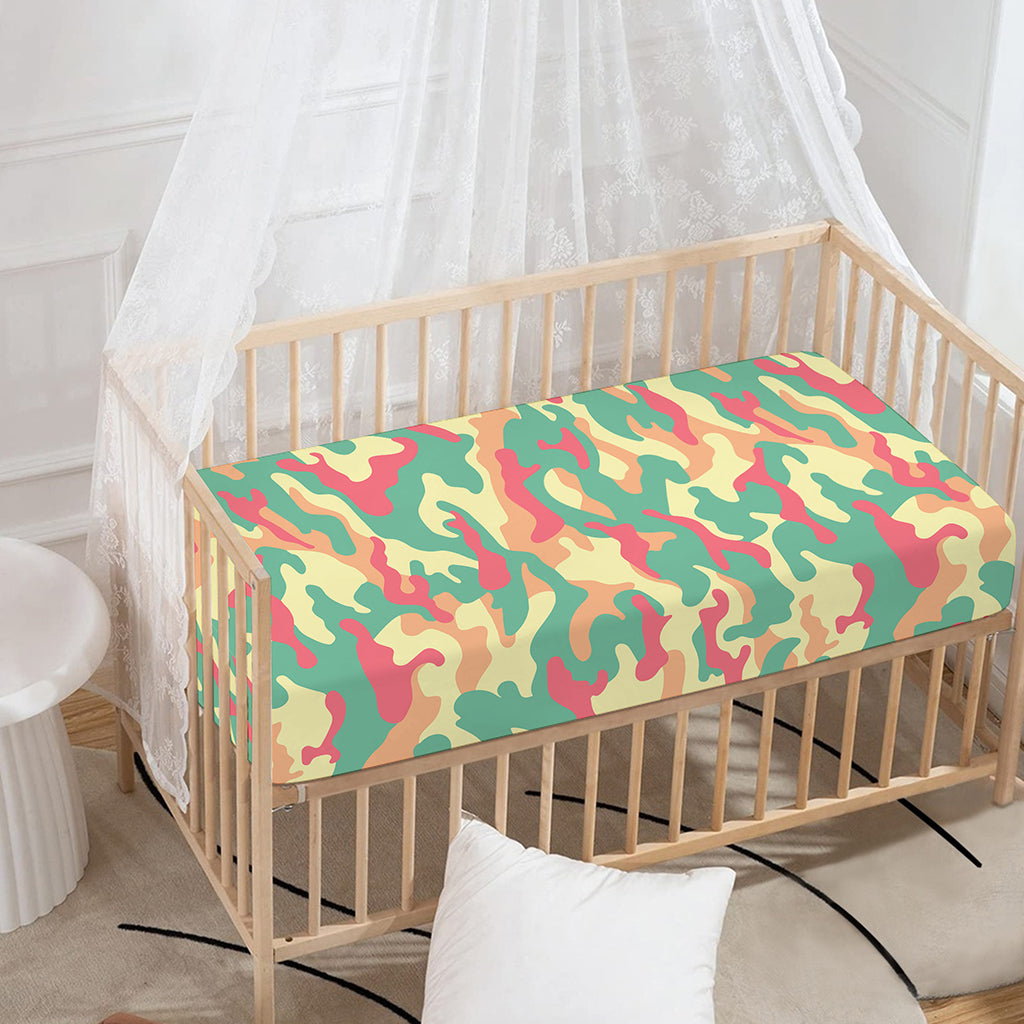 Pastel Camouflage Print Baby Crib Sheet