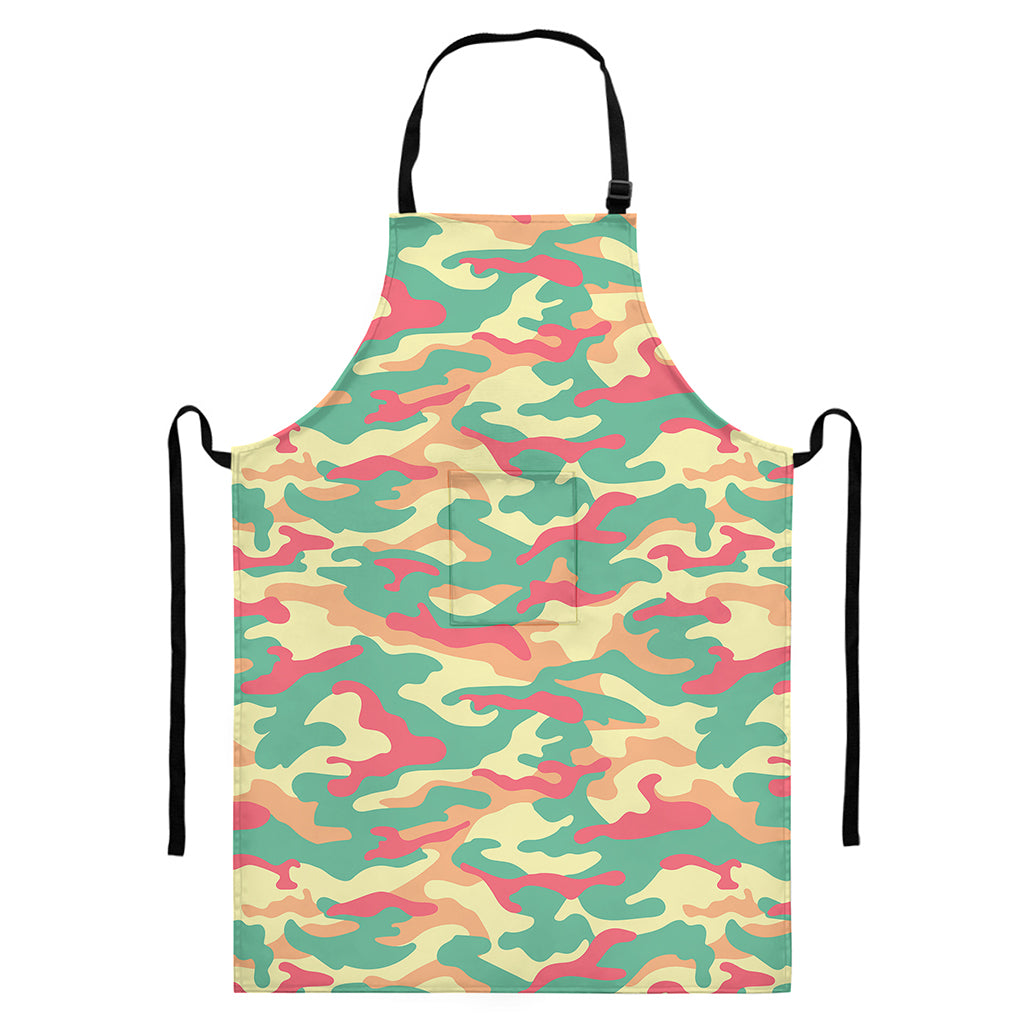 Pastel Camouflage Print Bib Apron With Pocket