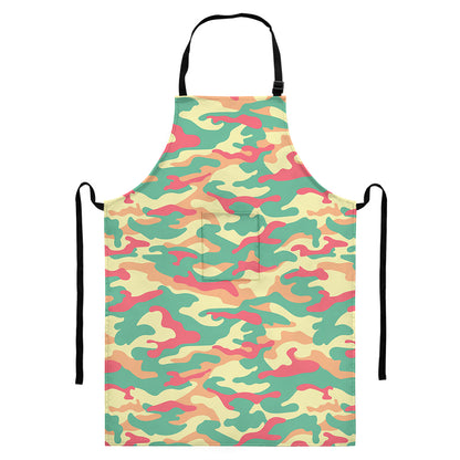 Pastel Camouflage Print Bib Apron With Pocket