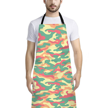 Pastel Camouflage Print Bib Apron With Pocket