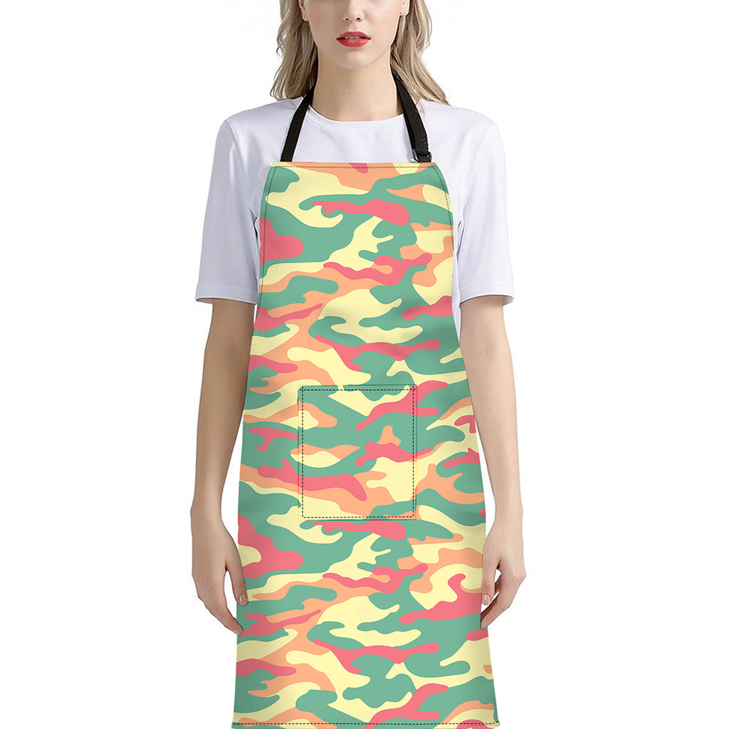 Pastel Camouflage Print Bib Apron With Pocket