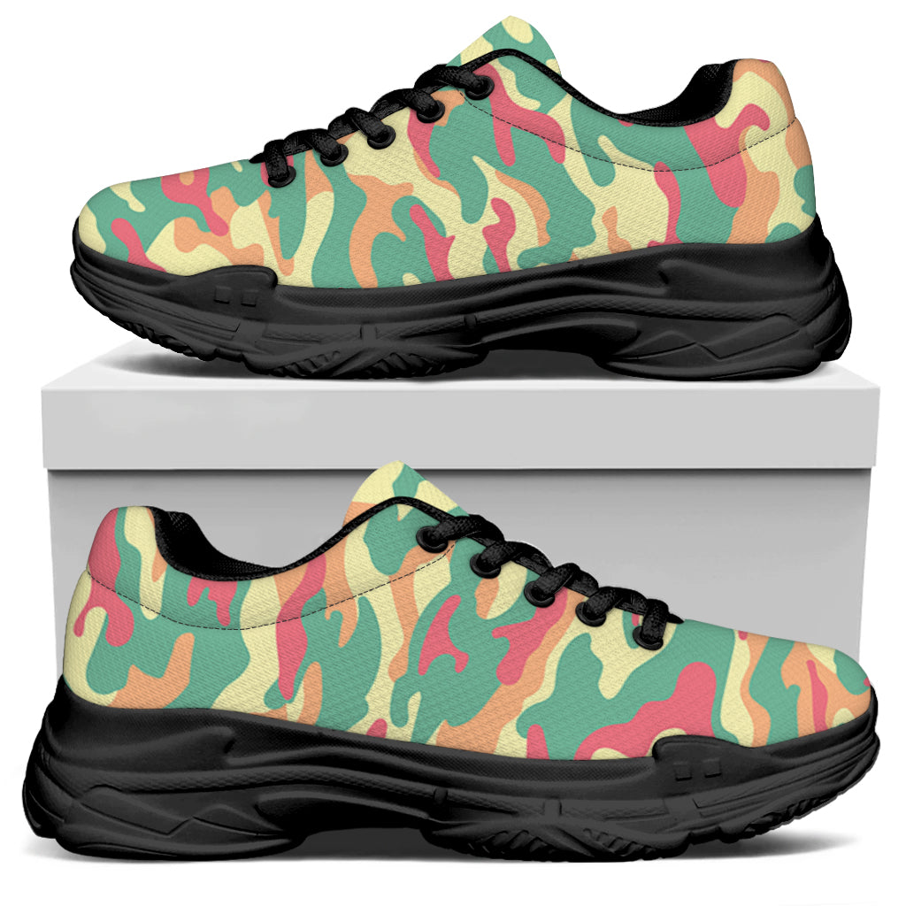 Pastel Camouflage Print Black Chunky Shoes