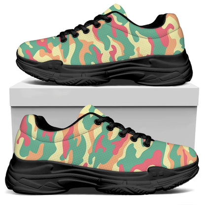 Pastel Camouflage Print Black Chunky Shoes