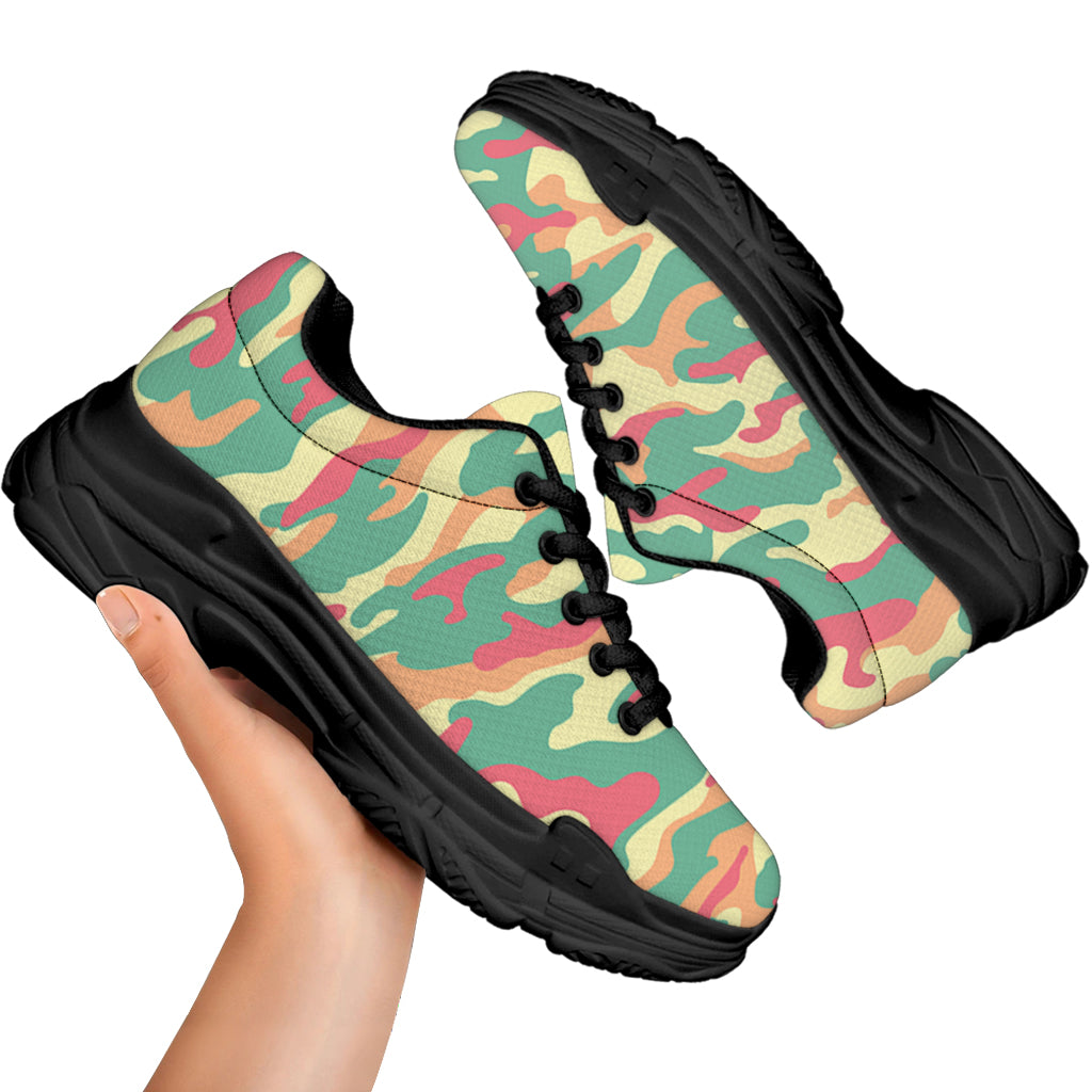 Pastel Camouflage Print Black Chunky Shoes