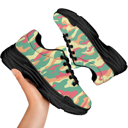 Pastel Camouflage Print Black Chunky Shoes