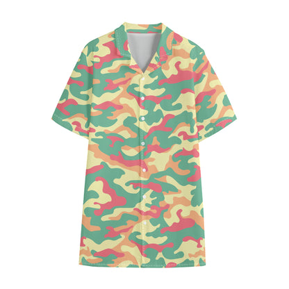 Pastel Camouflage Print Cotton Hawaiian Shirt