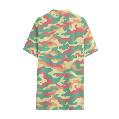 Pastel Camouflage Print Cotton Hawaiian Shirt