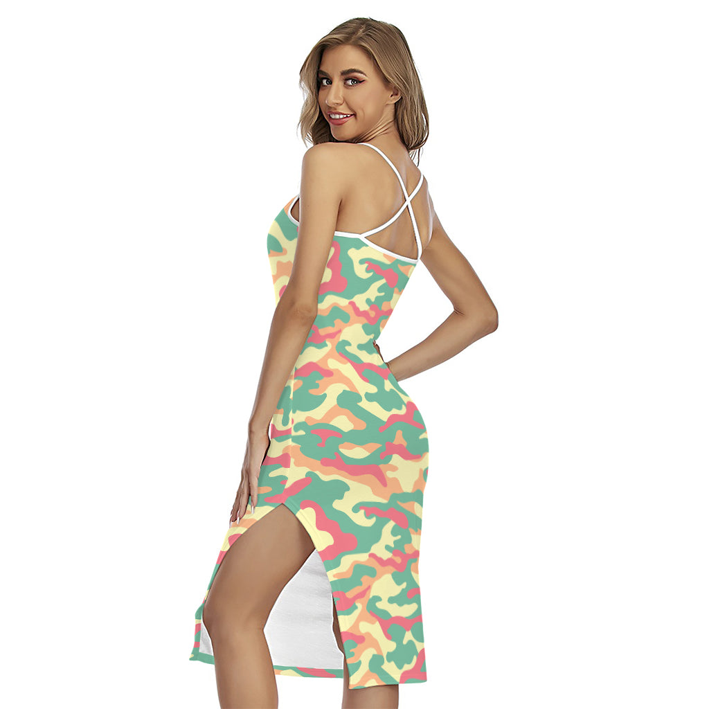 Pastel Camouflage Print Cross Back Cami Dress