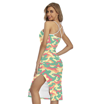 Pastel Camouflage Print Cross Back Cami Dress
