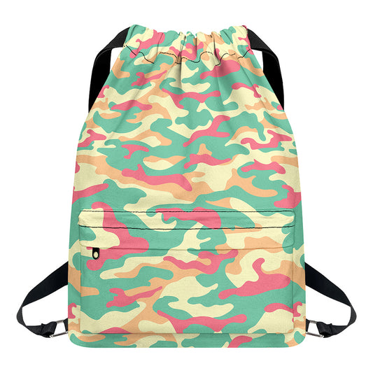 Pastel Camouflage Print Drawstring Backpack