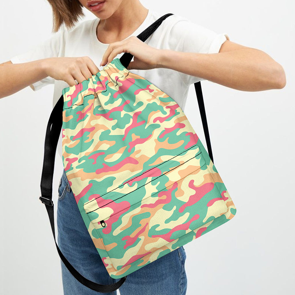 Pastel Camouflage Print Drawstring Backpack