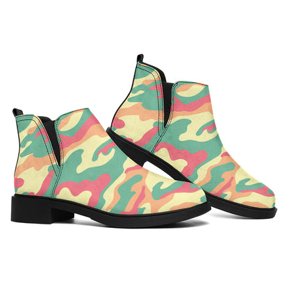 Pastel Camouflage Print Flat Ankle Boots