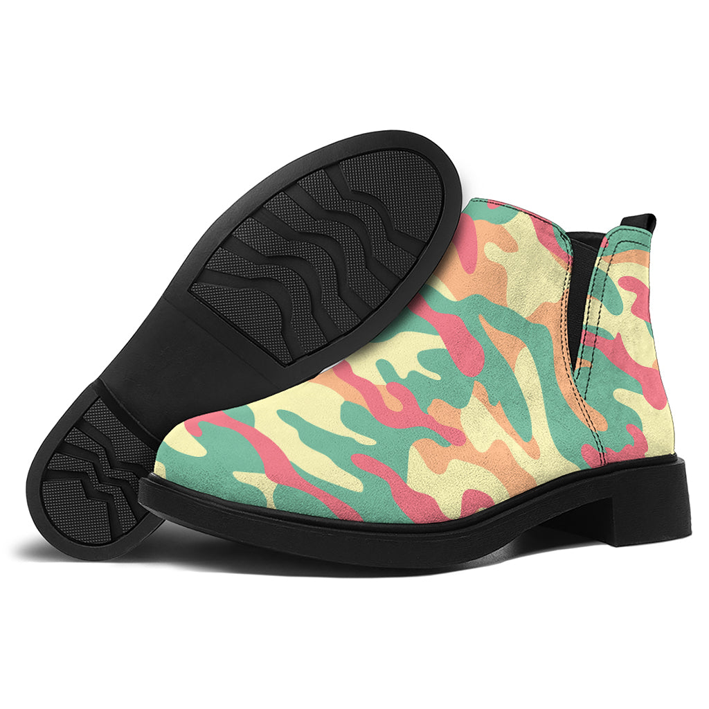 Pastel Camouflage Print Flat Ankle Boots