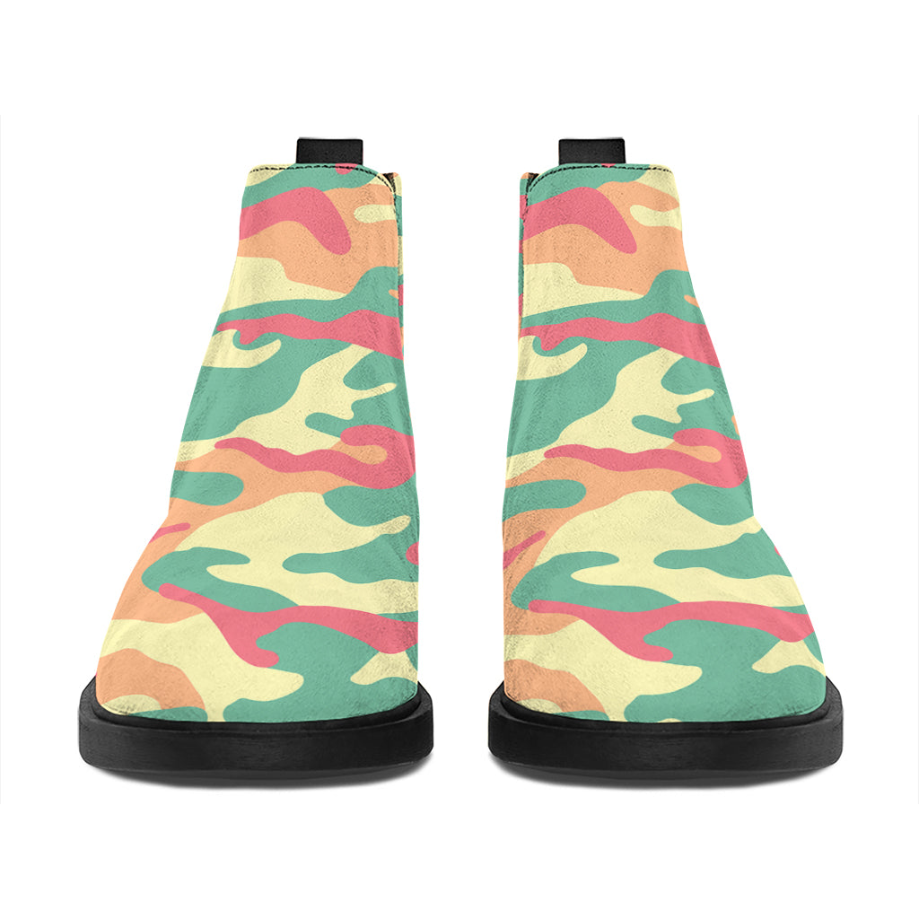 Pastel Camouflage Print Flat Ankle Boots