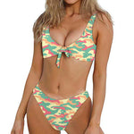 Pastel Camouflage Print Front Bow Tie Bikini