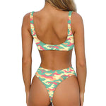 Pastel Camouflage Print Front Bow Tie Bikini