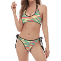 Pastel Camouflage Print Halter Scoop Tie Side Bikini