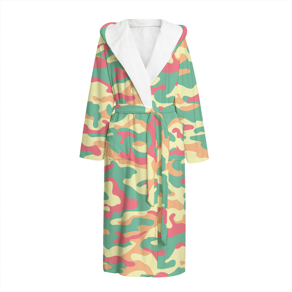 Pastel Camouflage Print Hooded Bathrobe