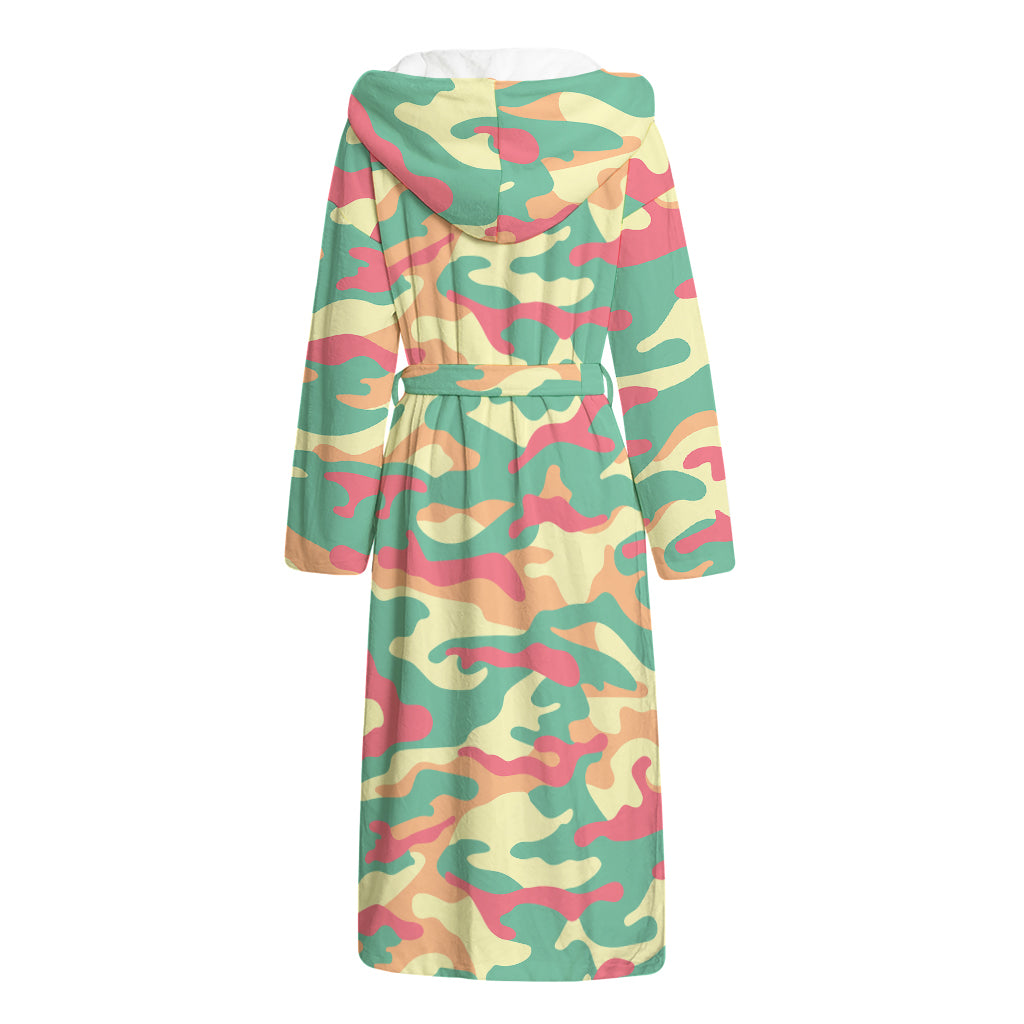 Pastel Camouflage Print Hooded Bathrobe