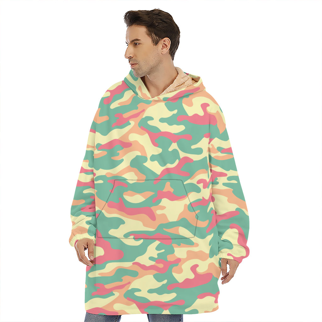 Pastel Camouflage Print Hoodie Blanket
