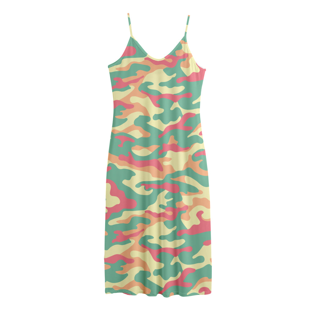 Pastel Camouflage Print Jersey Midi Cami Dress