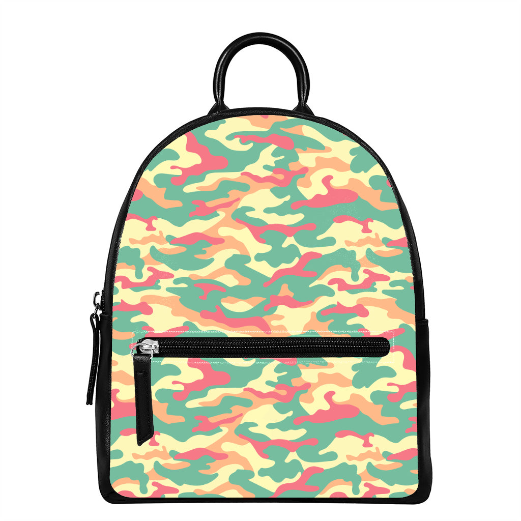 Pastel Camouflage Print Leather Backpack