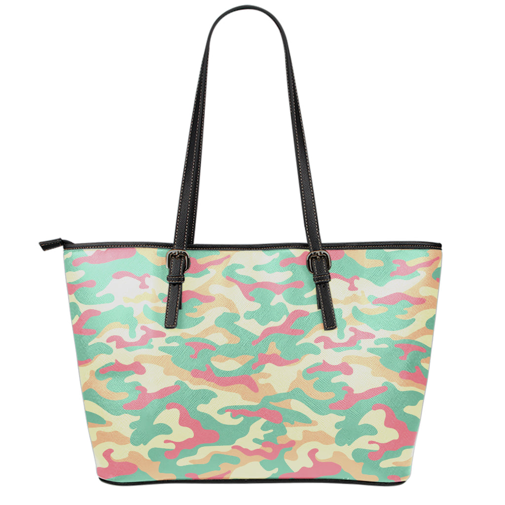 Pastel Camouflage Print Leather Tote Bag