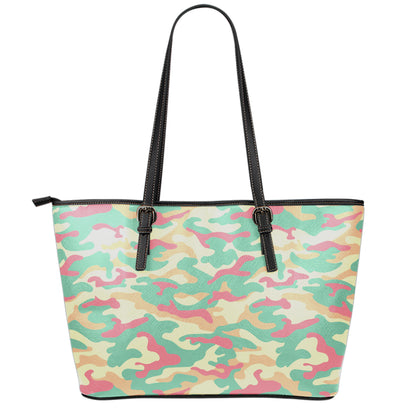 Pastel Camouflage Print Leather Tote Bag