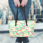 Pastel Camouflage Print Leather Tote Bag