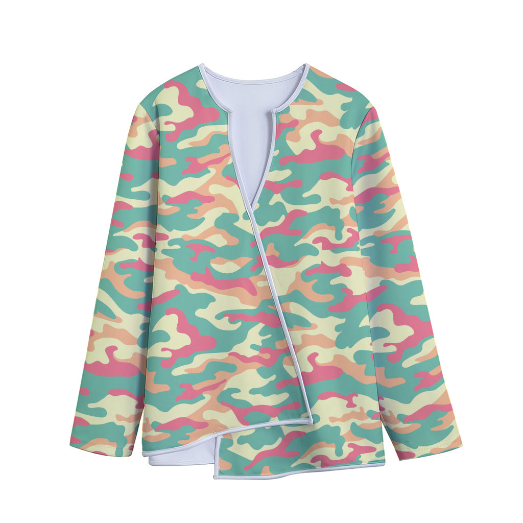 Pastel Camouflage Print Long Sleeve Short Coat