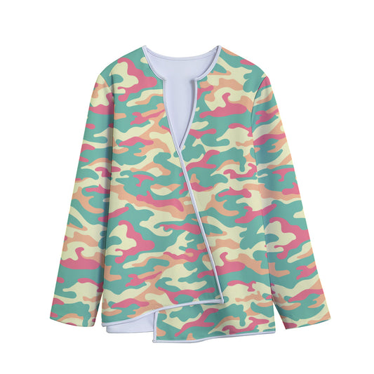 Pastel Camouflage Print Long Sleeve Short Coat