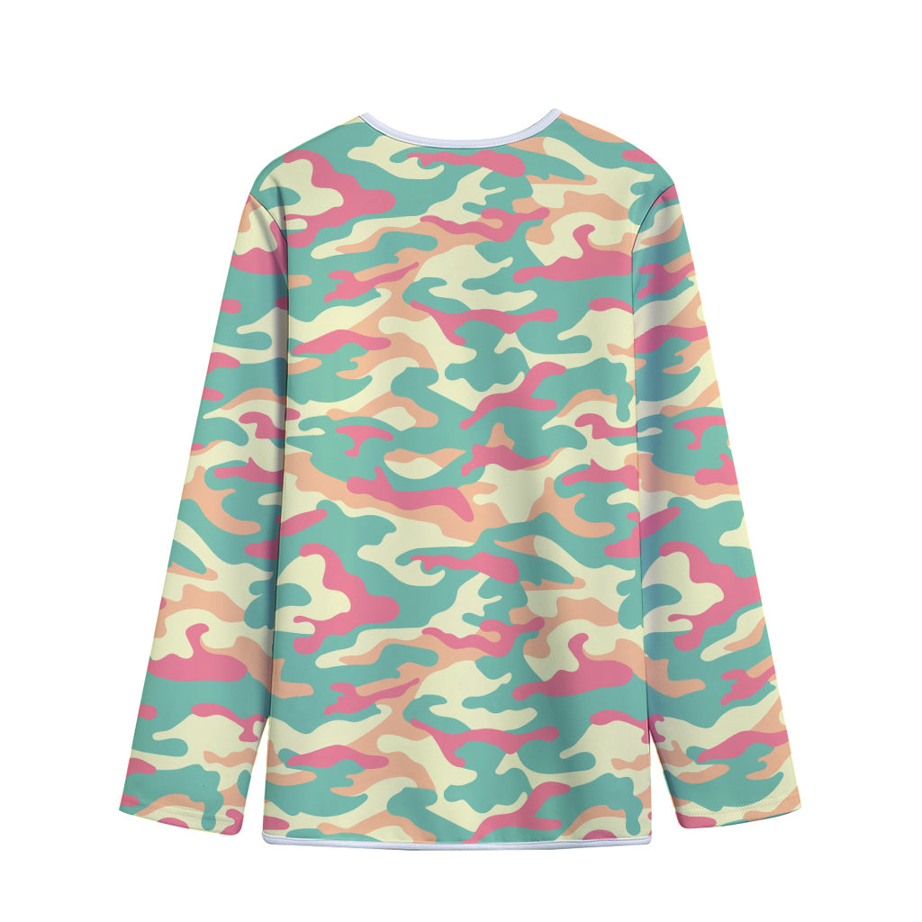 Pastel Camouflage Print Long Sleeve Short Coat