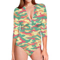 Pastel Camouflage Print Long Sleeve Swimsuit