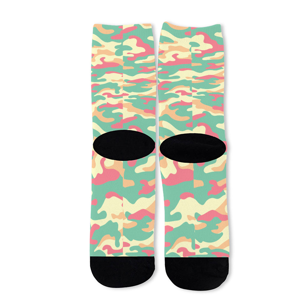 Pastel Camouflage Print Long Socks