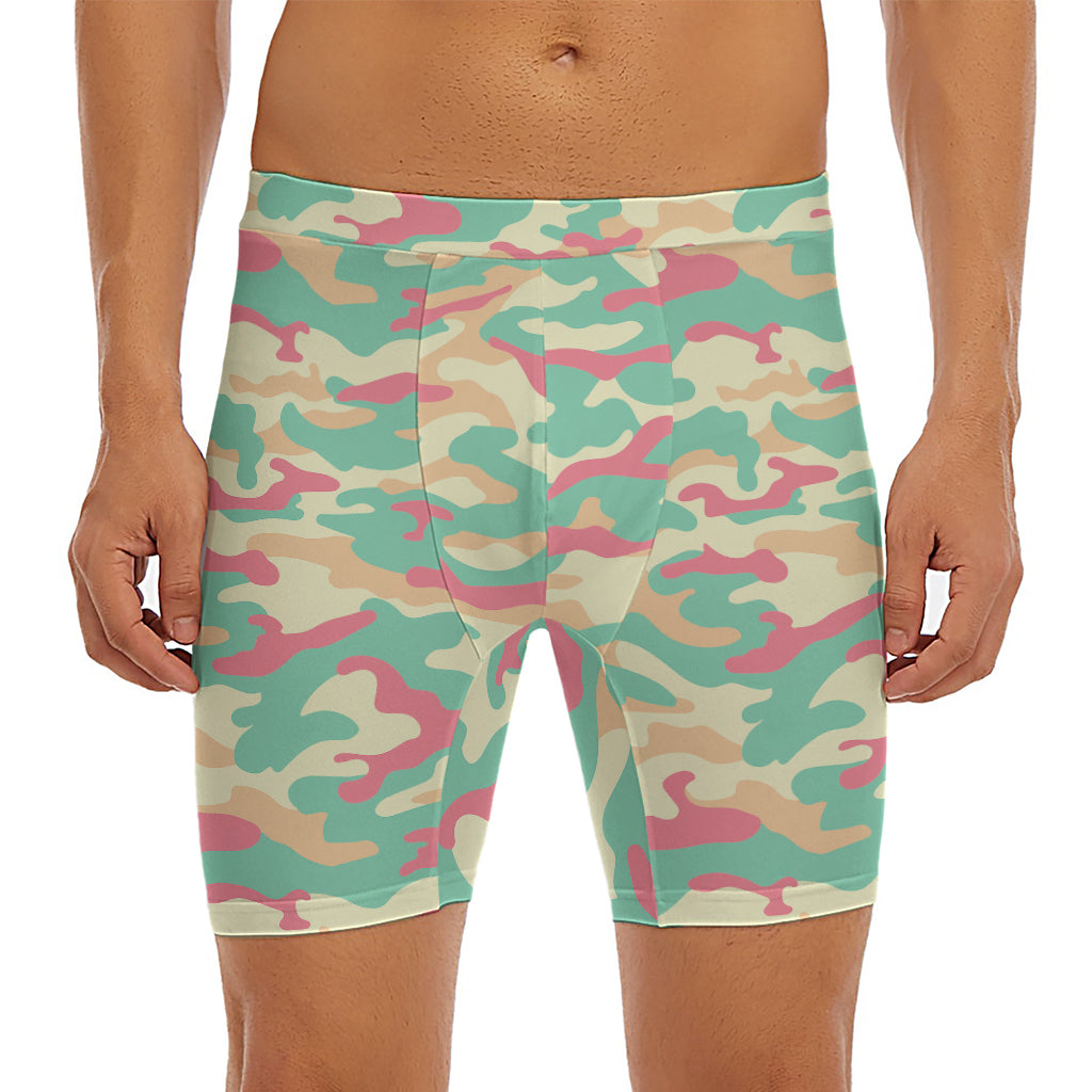 Pastel Camouflage Print Men's Long Boxer Briefs