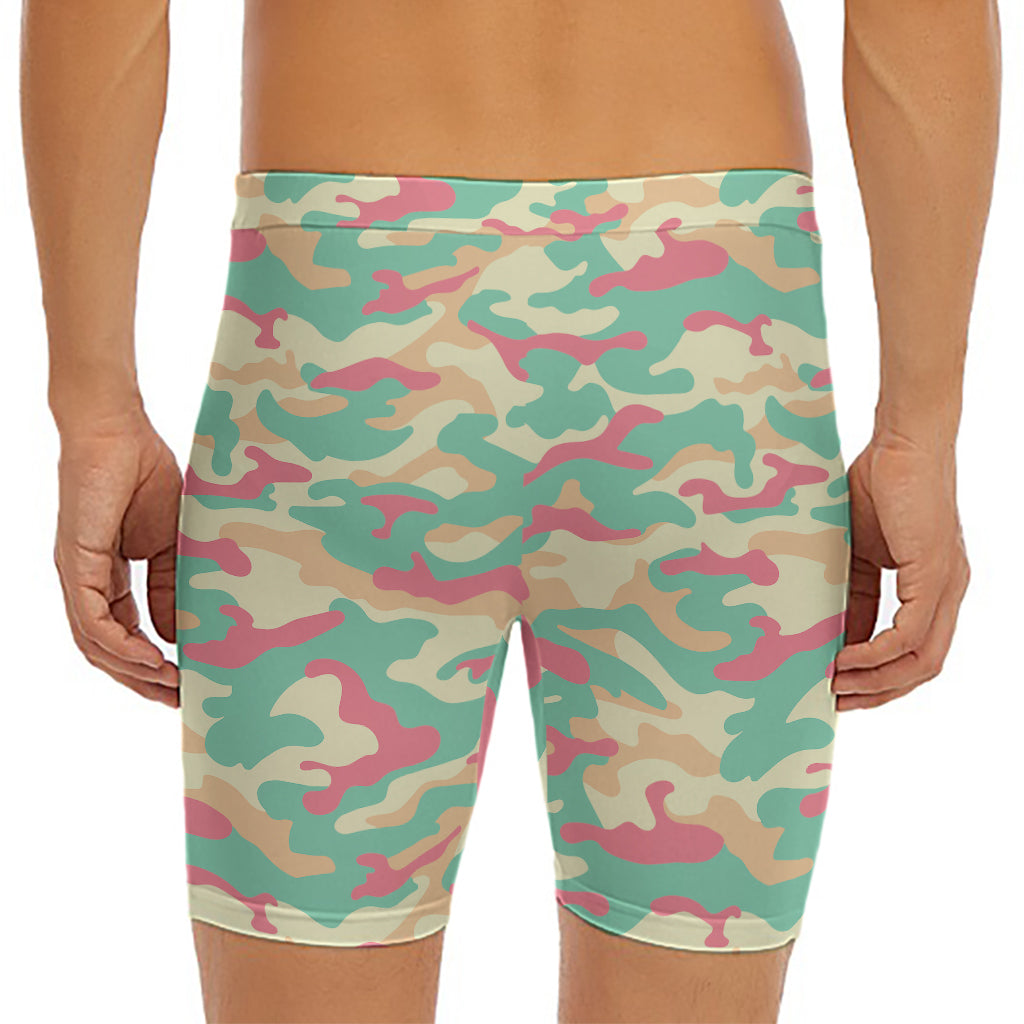 Pastel Camouflage Print Men's Long Boxer Briefs