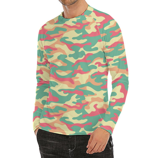 Pastel Camouflage Print Men's Long Sleeve Rash Guard