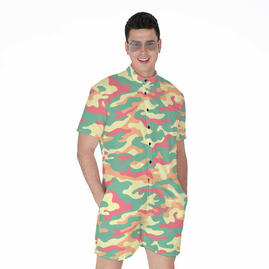 Pastel Camouflage Print Men's Rompers