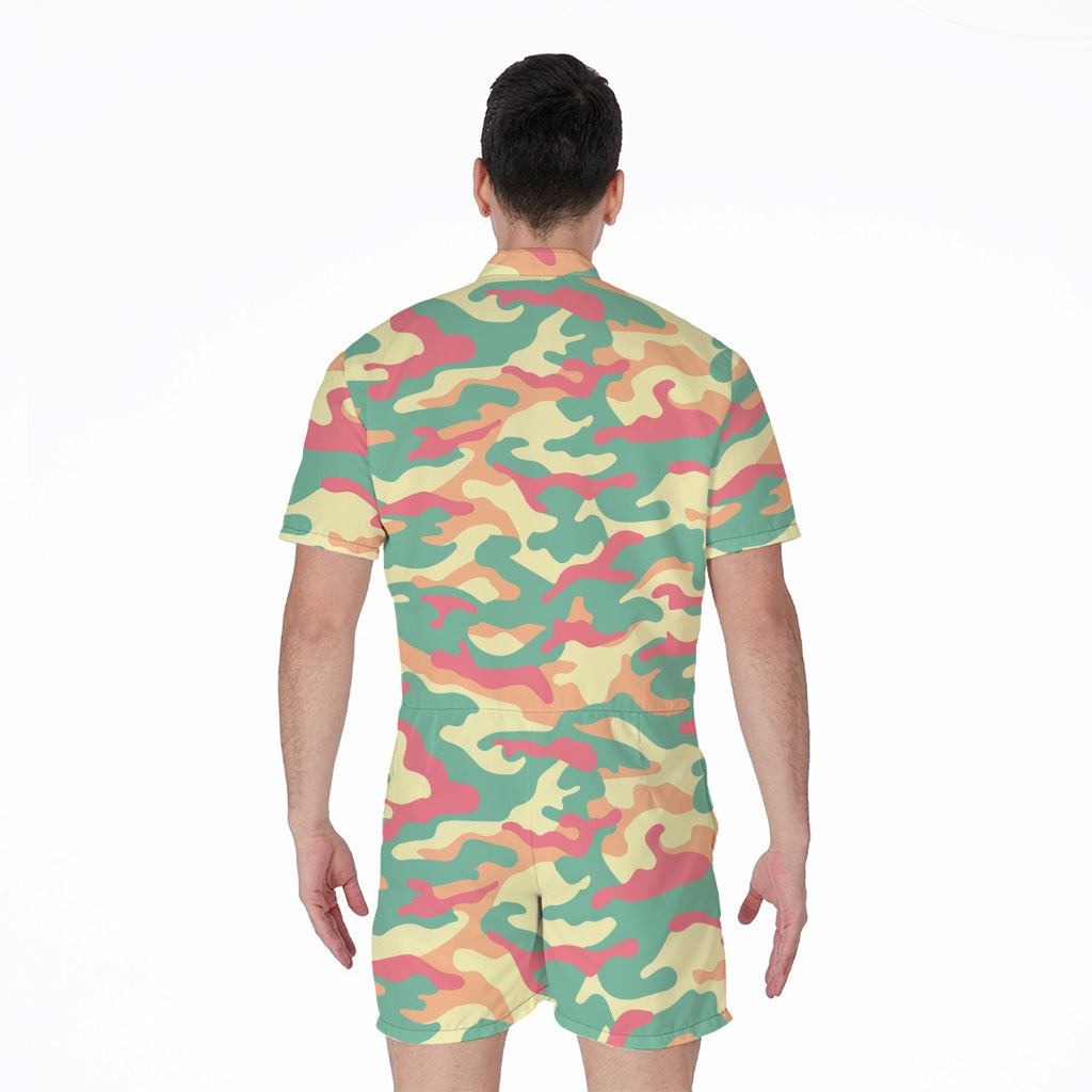 Pastel Camouflage Print Men's Rompers