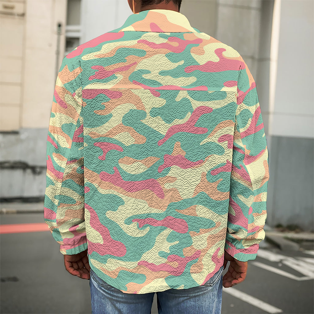 Pastel Camouflage Print Men's Shirt Jacket