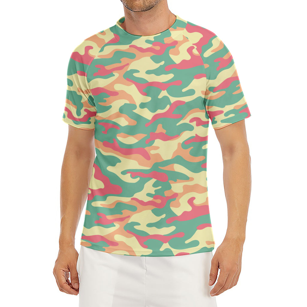Pastel Camouflage Print Men's Short Sleeve Rash Guard