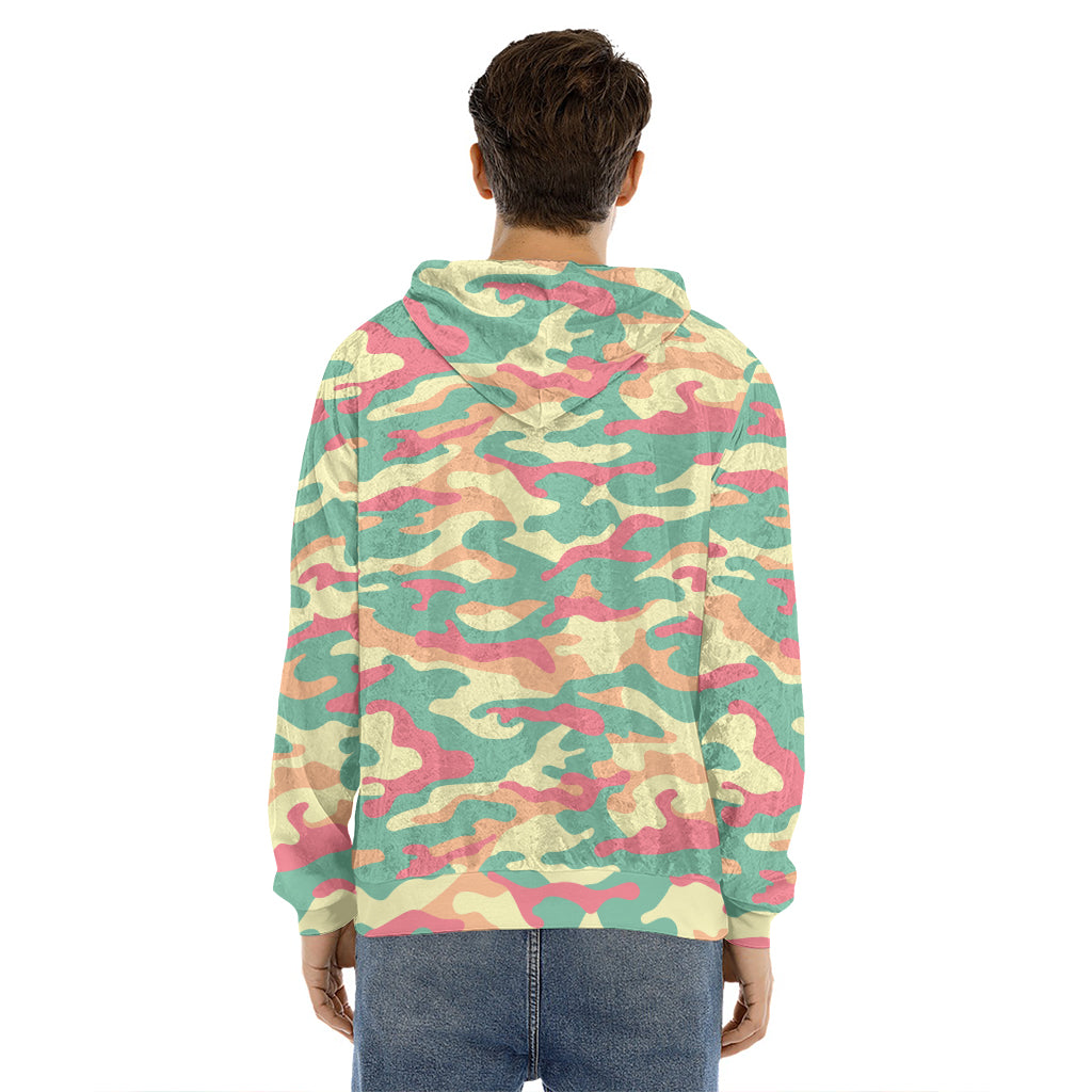 Pastel Camouflage Print Men's Velvet Pullover Hoodie