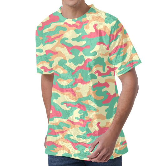 Pastel Camouflage Print Men's Velvet T-Shirt